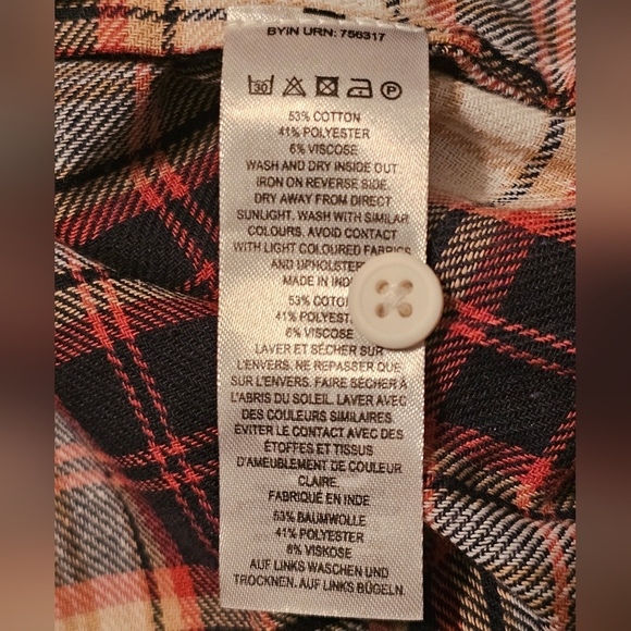 French Connection Plaid V-Neck Cotton Blend Long Sleeve Shirt Size Small - Picture 5 of 5